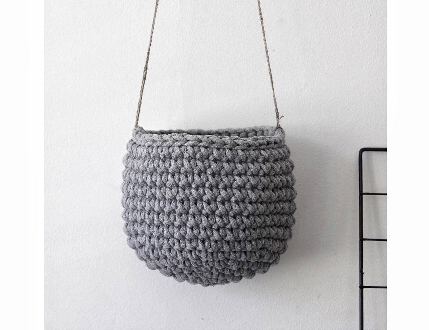 Crochet Hanging Basket, Small | DARK GREY