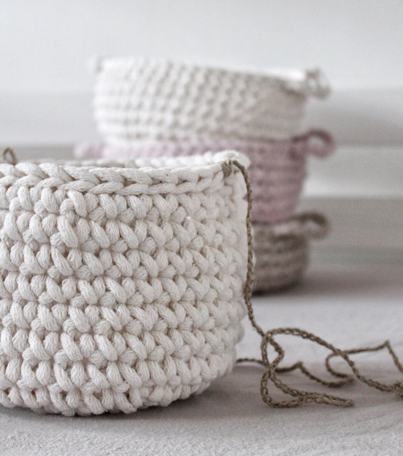 Crochet Hanging Basket, Small | IVORY