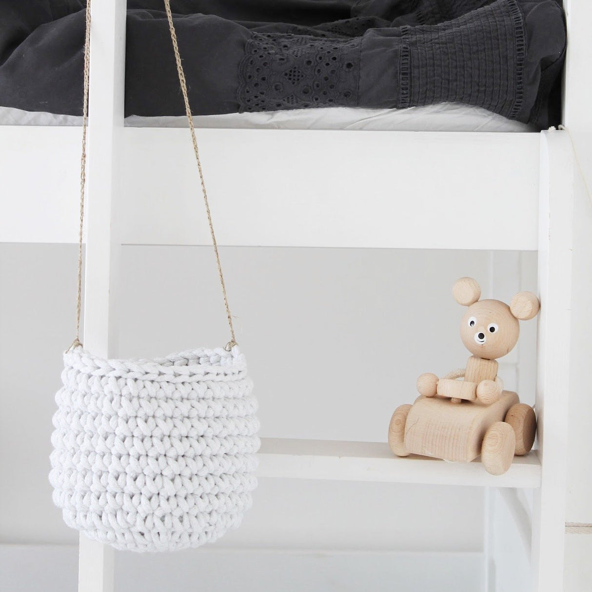 Crochet Hanging Basket, Small | LIGHT GREY