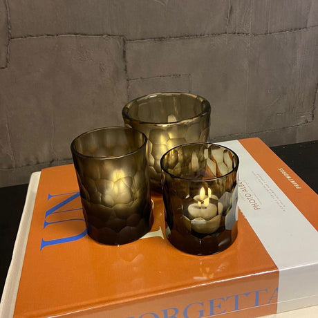 LAZULI CANDLEHOLDER - H10 D8 cm - INDIGO SMOKE