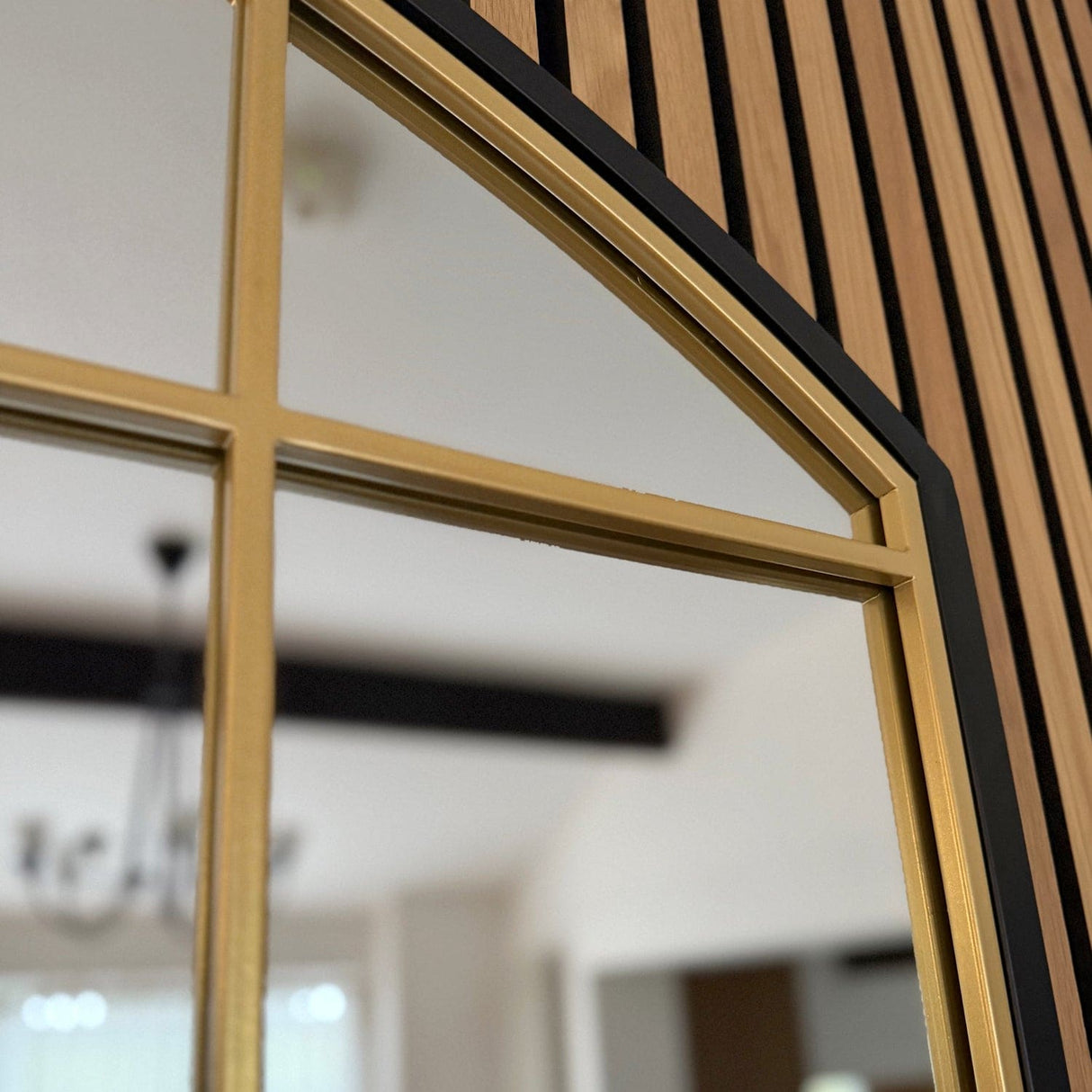 Tomi - Full Length Black & Gold Metal Arched Lattice Window Mirror - 180cm x 105cm