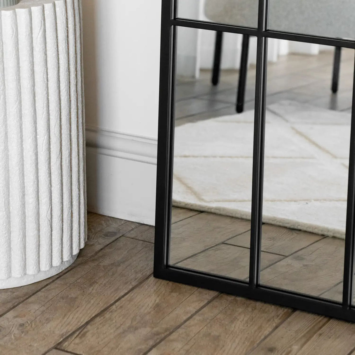 Tomi - Full Length Black Metal Arched Lattice Window Mirror - 180cm x 105cm.