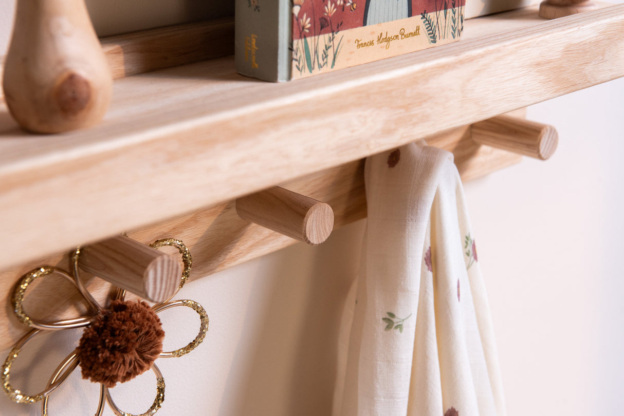 Signature Wall Shelf With Pegs - Solid Ash