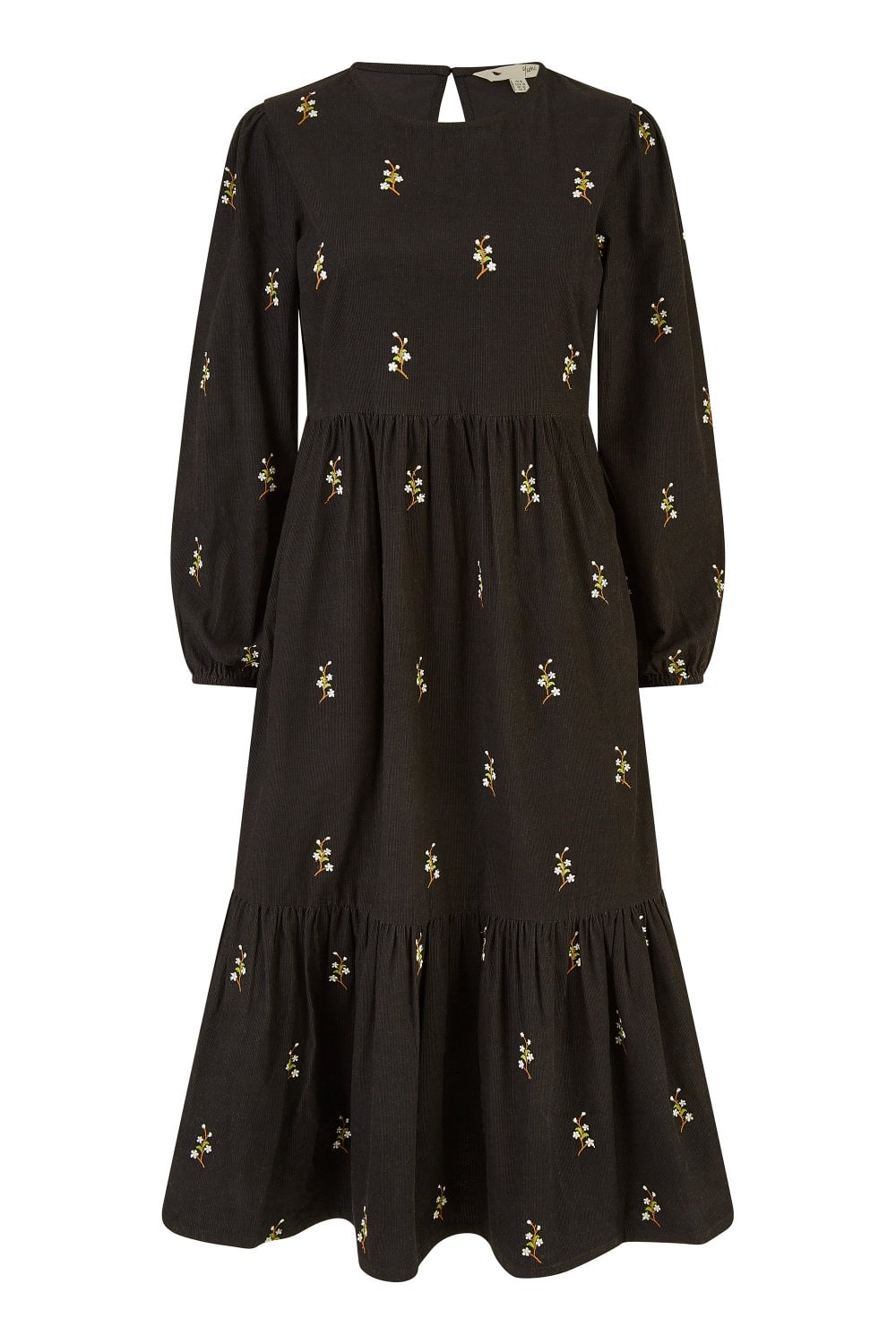 Yumi Black Long Sleeve Midi Dress With Floral Embroidery
