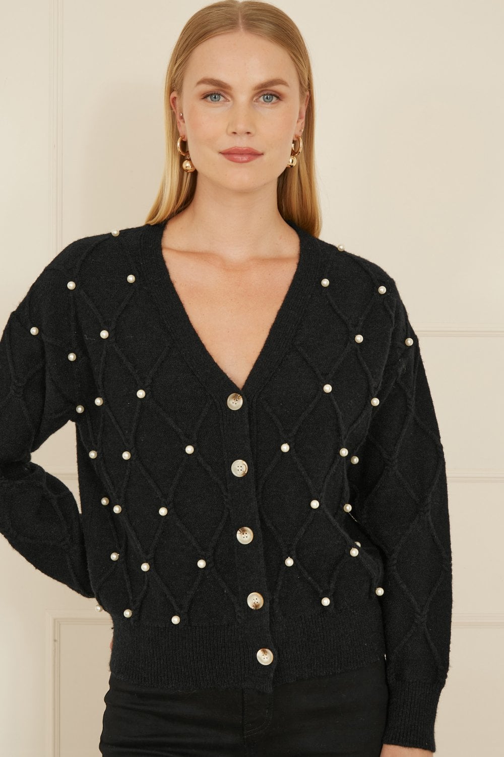 Yumi Black Pearl Cable Knit Cardigan