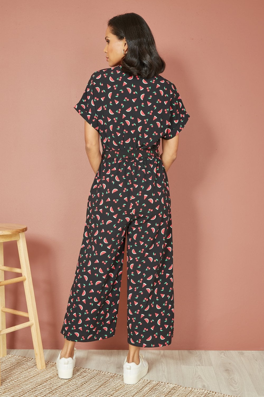 Yumi Black Recycled Watermelon Print Jumpsuit
