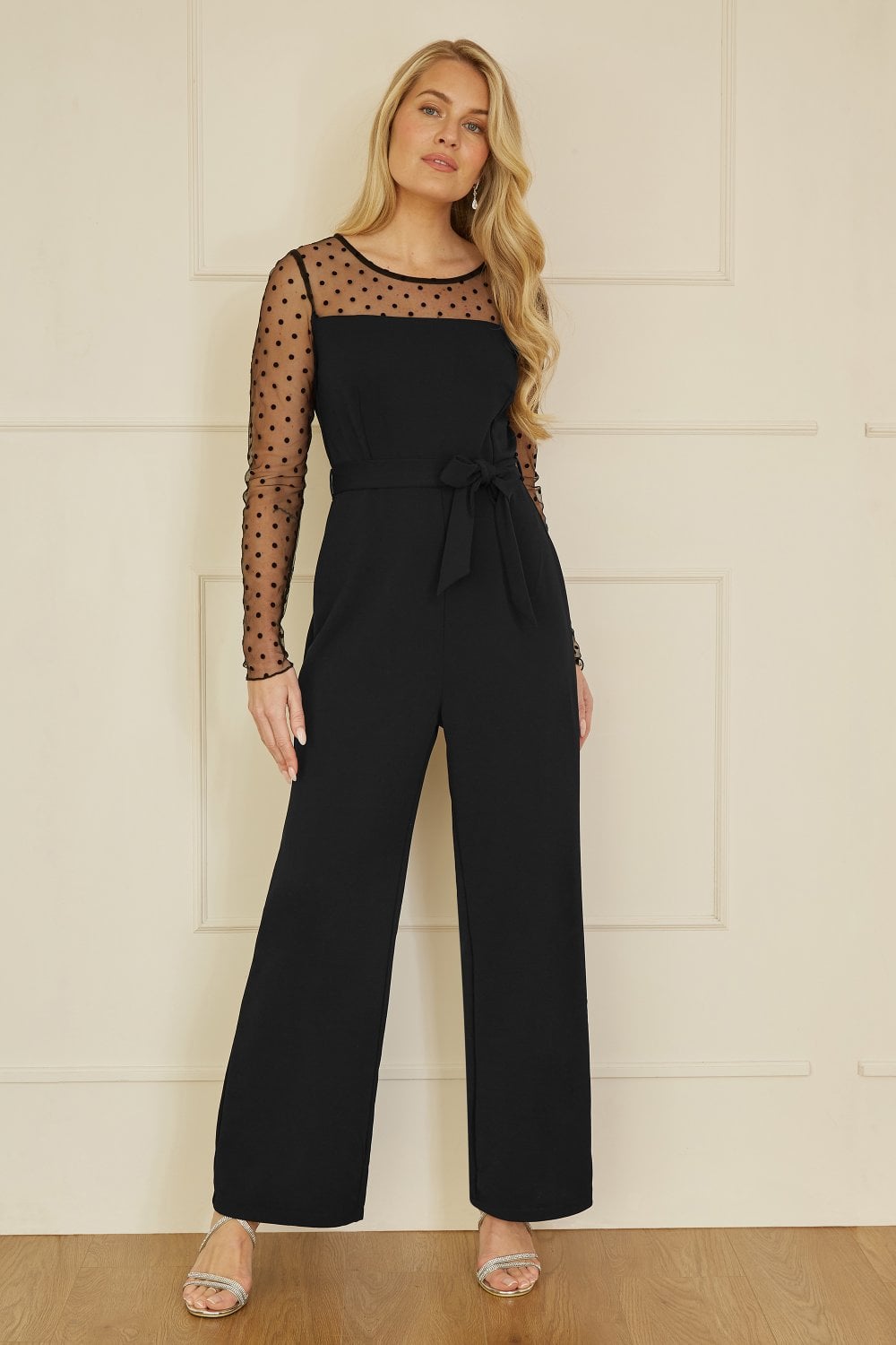 Yumi Black Spot Mesh Stretch Jumpsuit