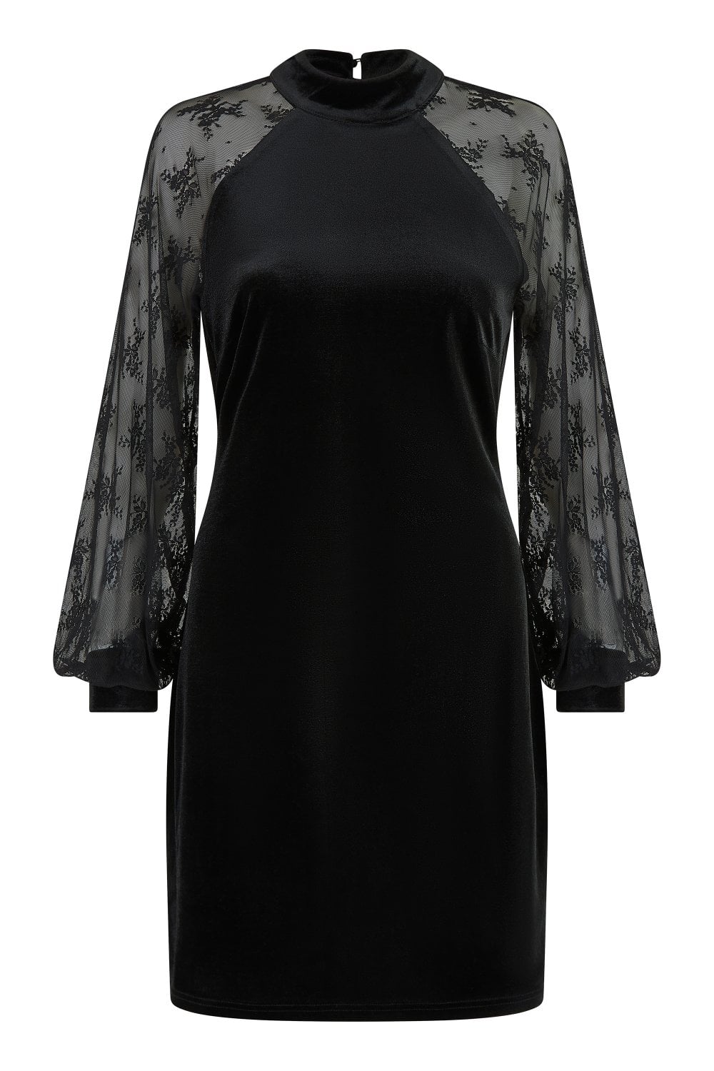 Yumi Black Velvet Fitted Dress With Lace Sleeves