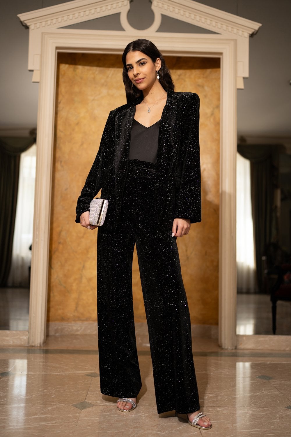 Yumi Black Velvet Sparkle Oversize Blazer