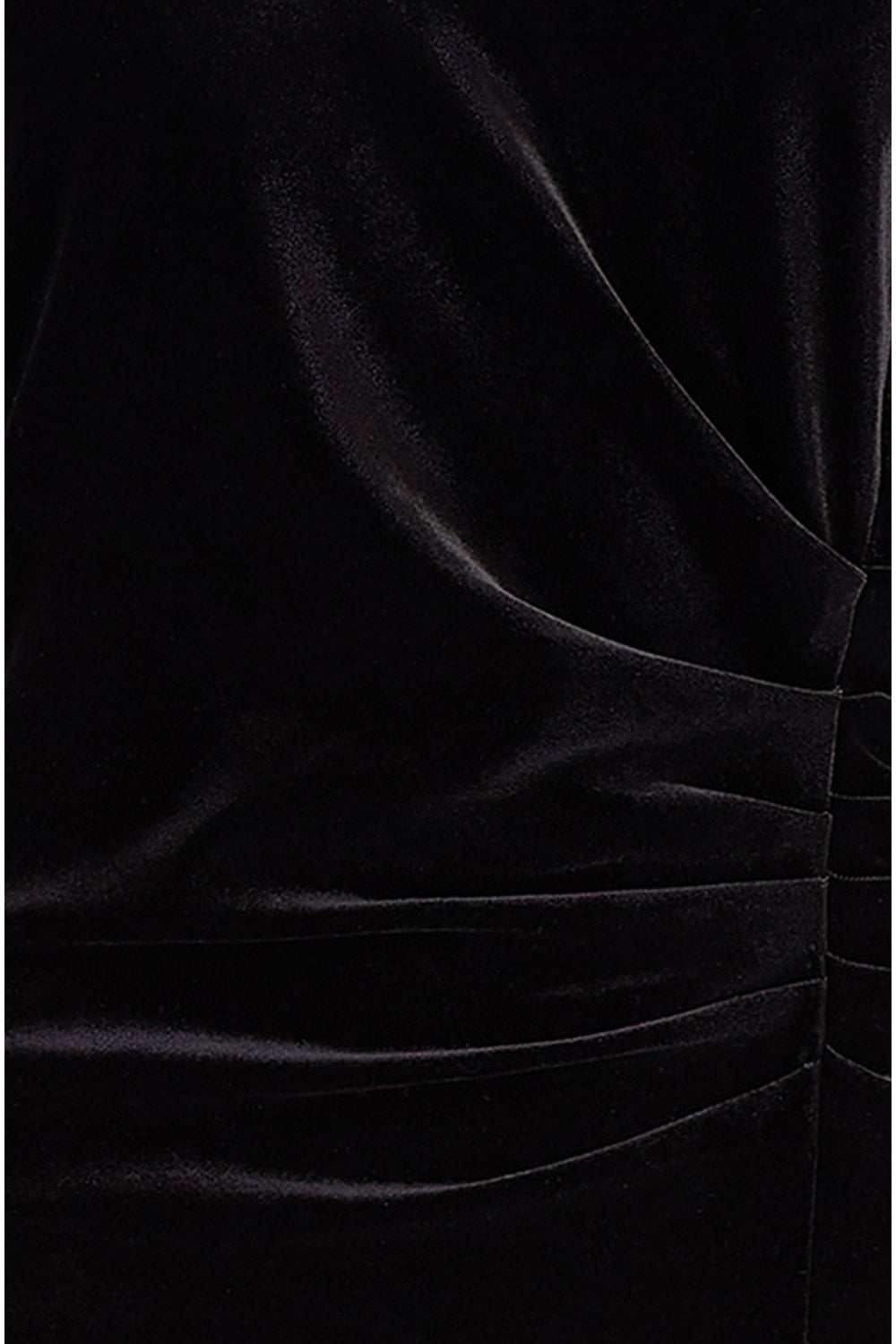 Yumi Black Velvet V Neck Fitted Ruched Midi Dress