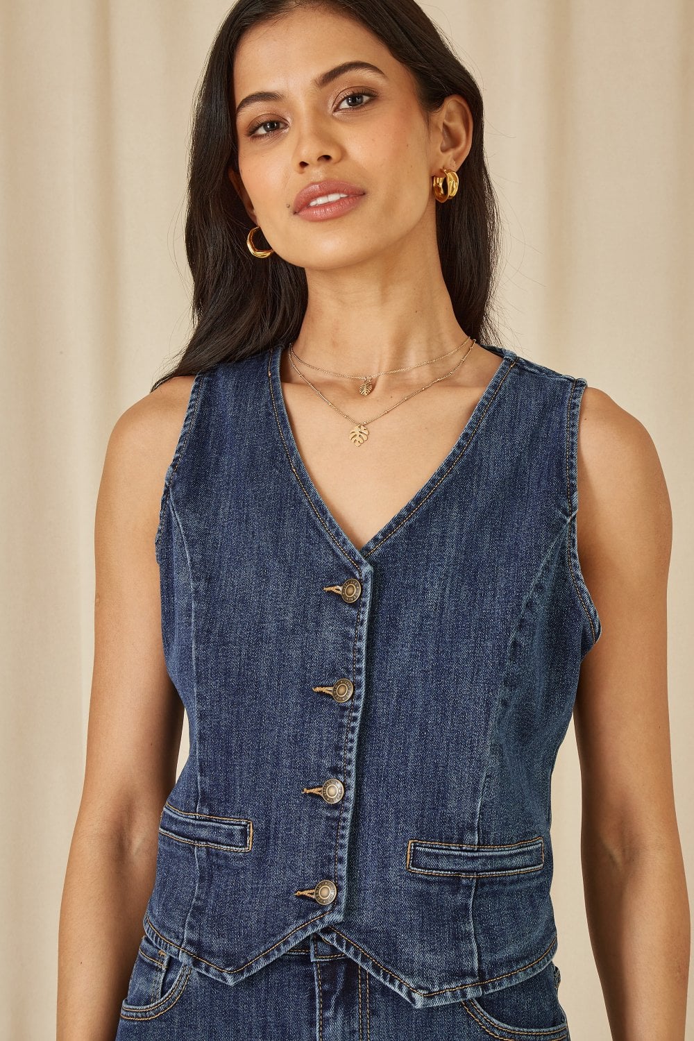 Yumi Blue Denim Stretch Waistcoat