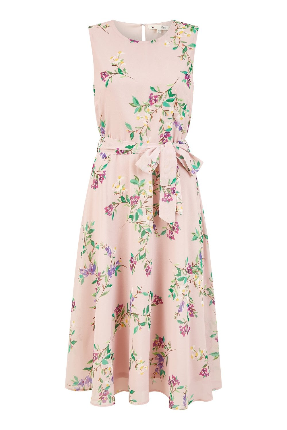 Yumi Blush Floral Print Midi Skater Dress