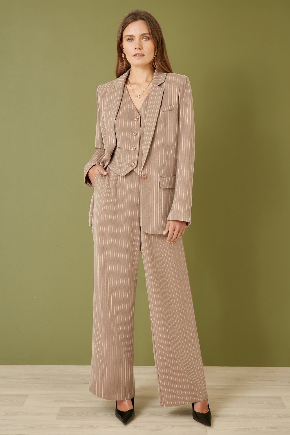 Yumi Brown Pinstripe Sustainable Cotton And Ramie Waist Coat Vest