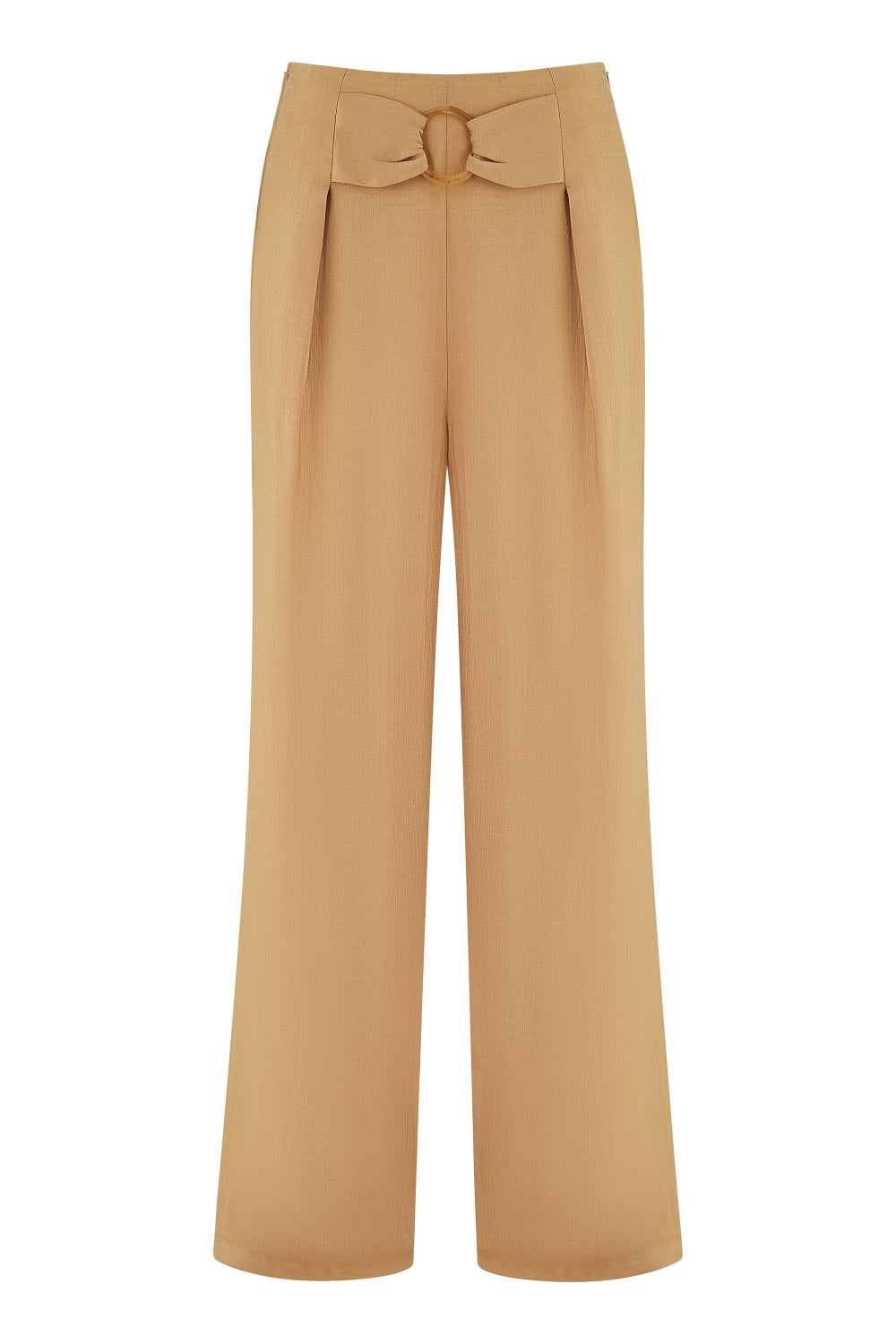 Yumi Brown Wide Leg trousers With Front Buckle Detail