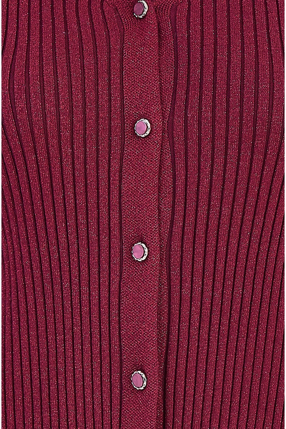 Yumi Burgundy Metallic Rib Knitted Cardigan
