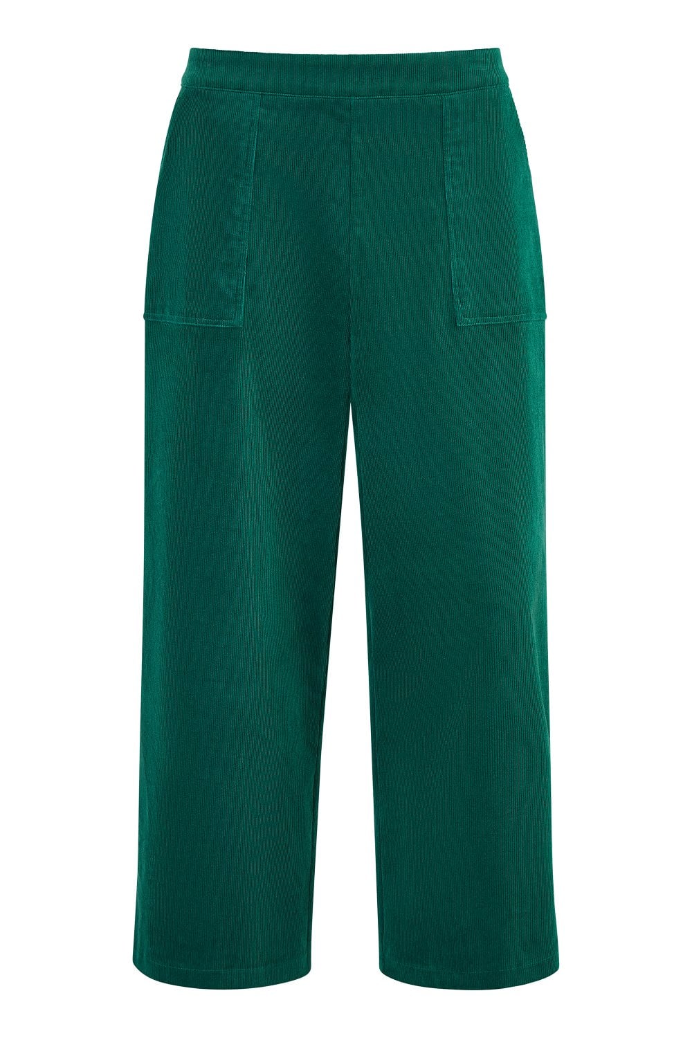 Yumi Green Cord Cropped Wide Leg Trousers With Pockets