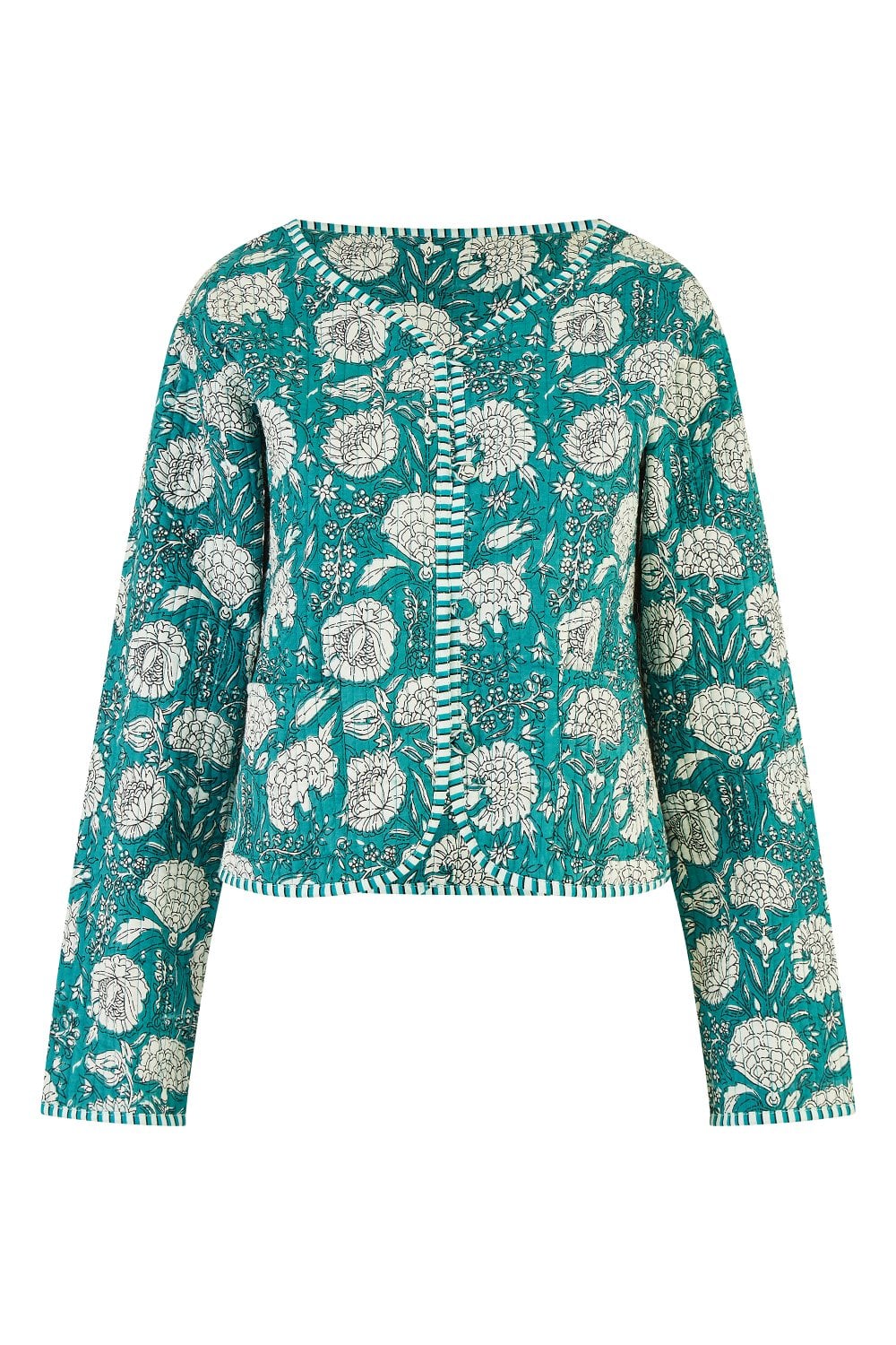 Yumi Green Patchwork Print Reversible Cotton Quilted Jacket