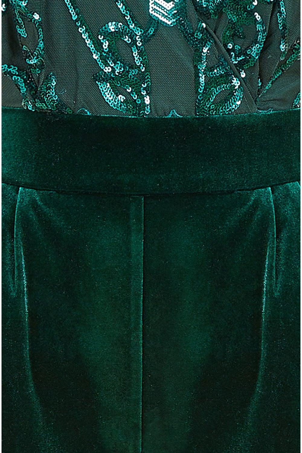 Yumi Green Sequin Embellished Velvet Jumpsuit With Angel Sleeves