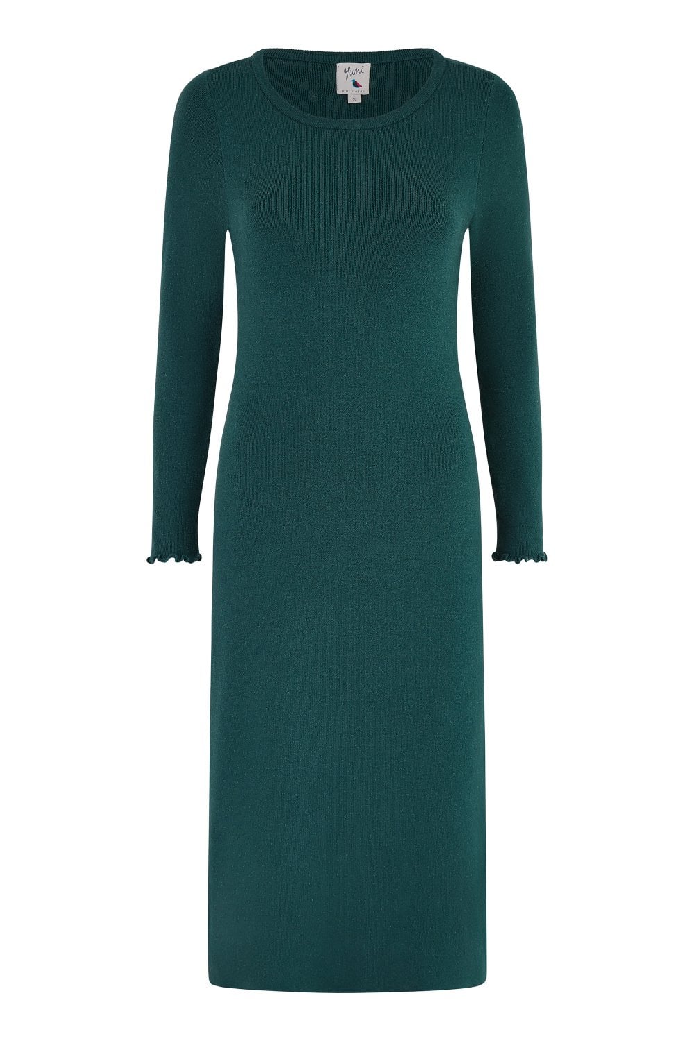 Yumi Green Sparkle Knit Midi Jumper Dress