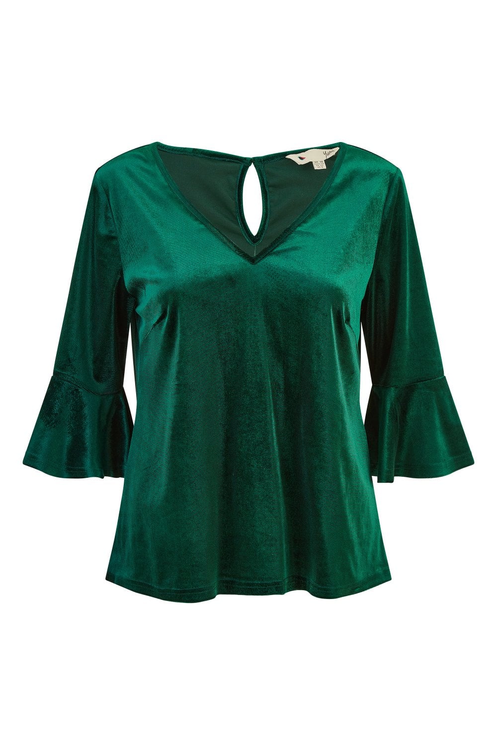 Yumi Green Velvet Relaxed Fit Top With Fluted Sleeves