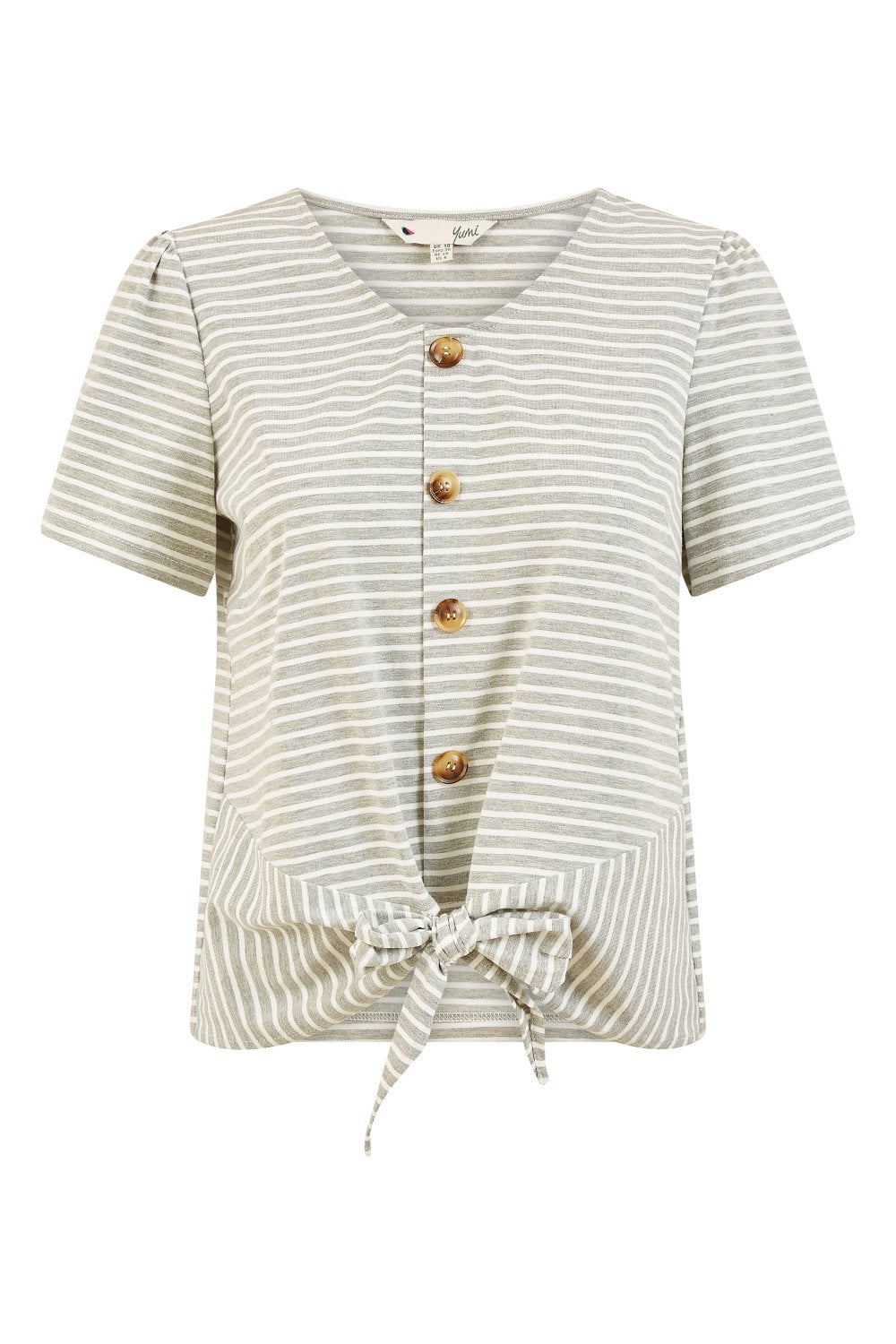 Yumi Grey Striped Jersey Button Detail Top