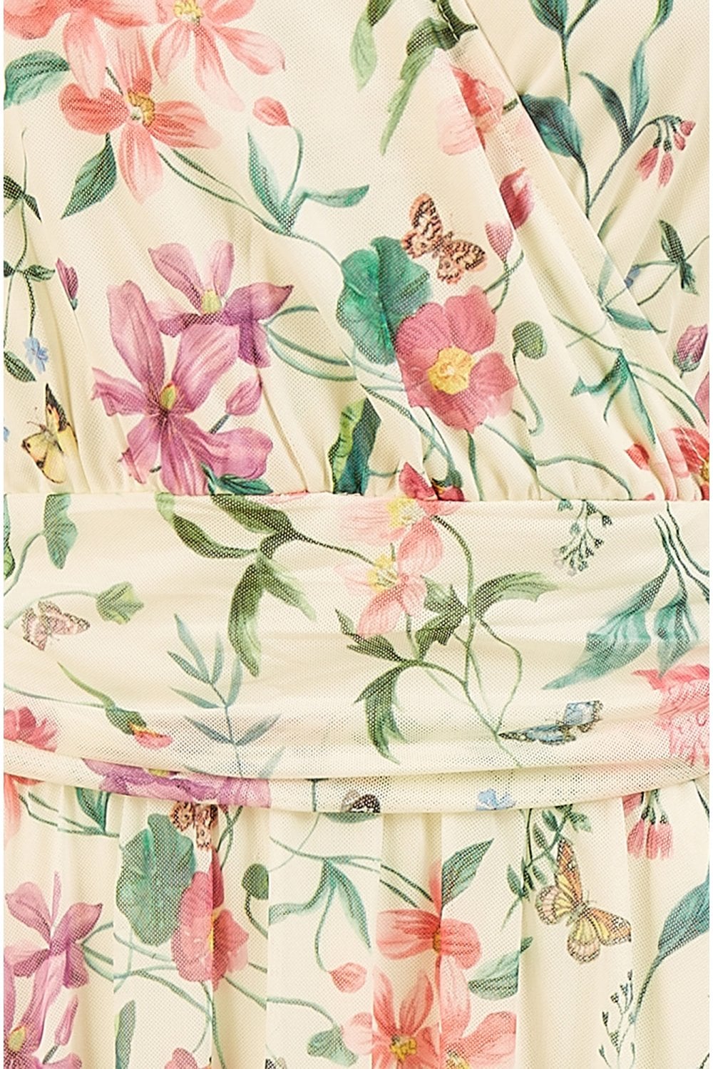 Yumi Ivory Floral Print Mesh Stretch Midi Dress With Pockets