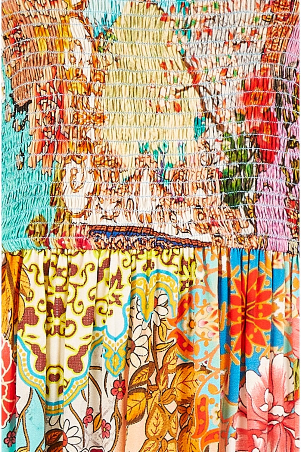 Yumi Multicolour Patchwork Split Hem Maxi Dress With Tie Straps