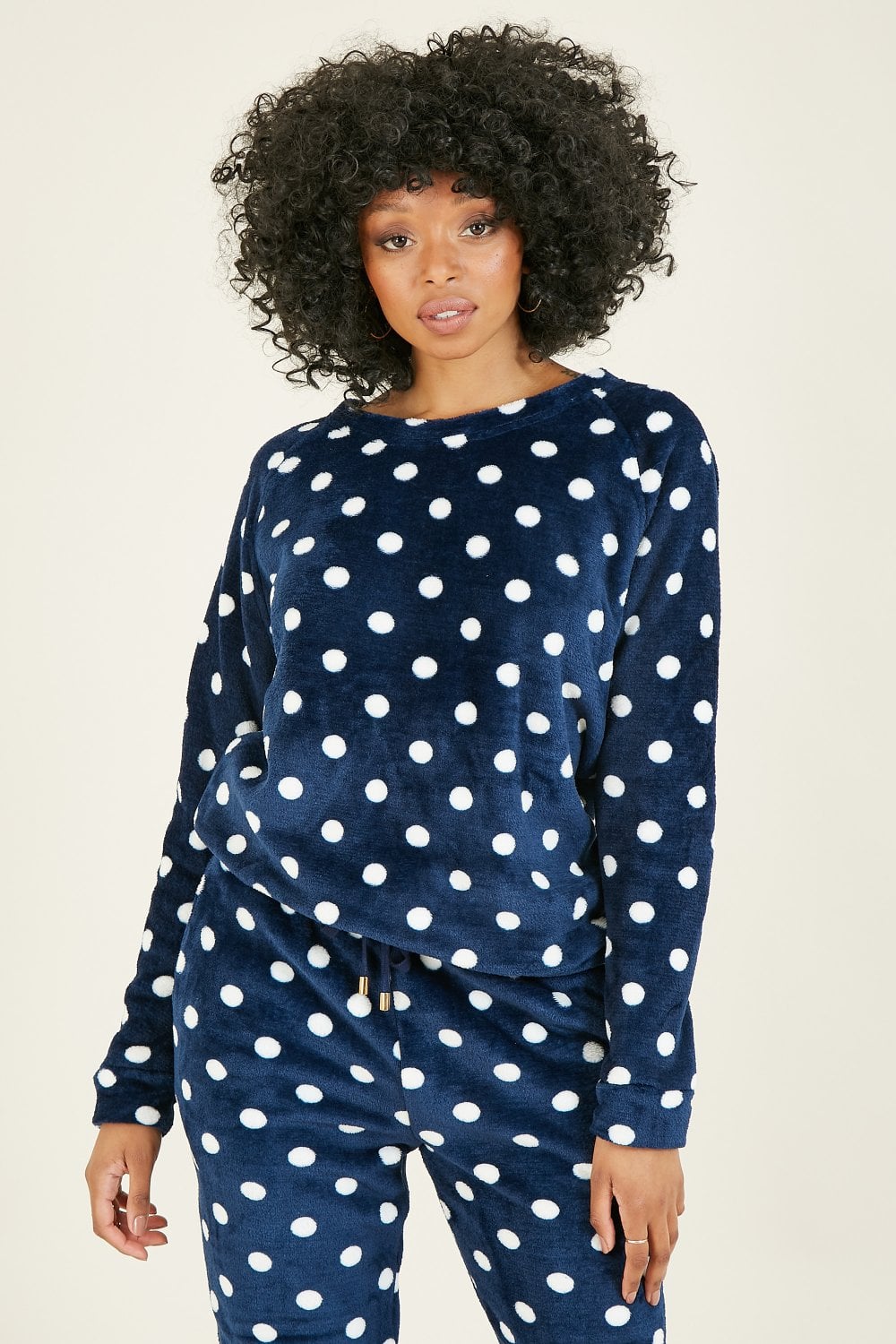 Yumi Navy Spot Super Soft Fleece Pyjamas