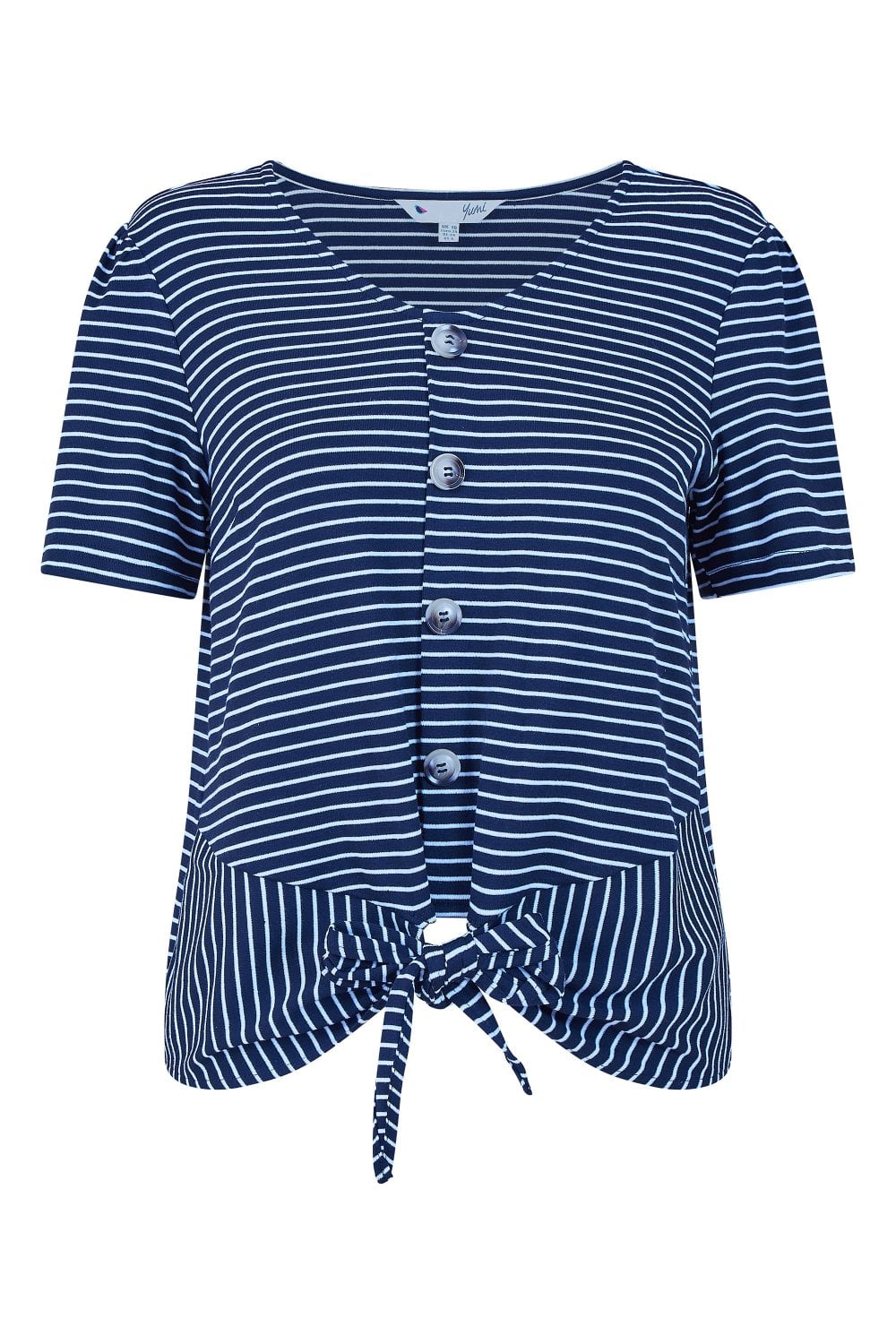 Yumi Navy Striped Jersey Button Detail Top
