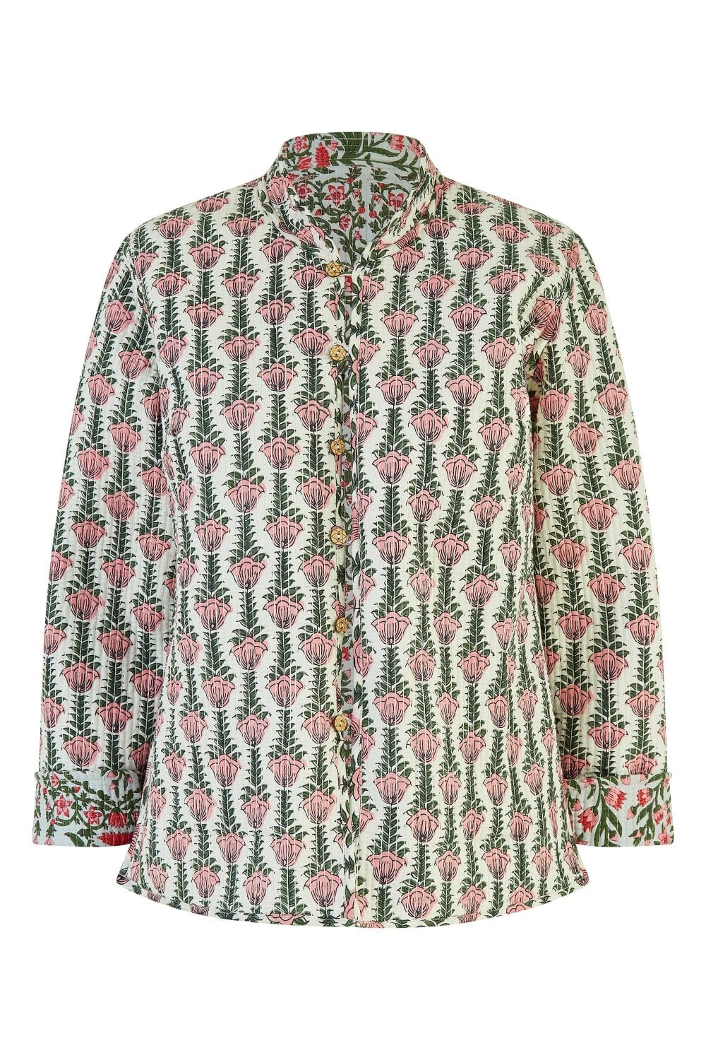 Yumi Pink Floral Print Reversible Cotton Quilted Jacket