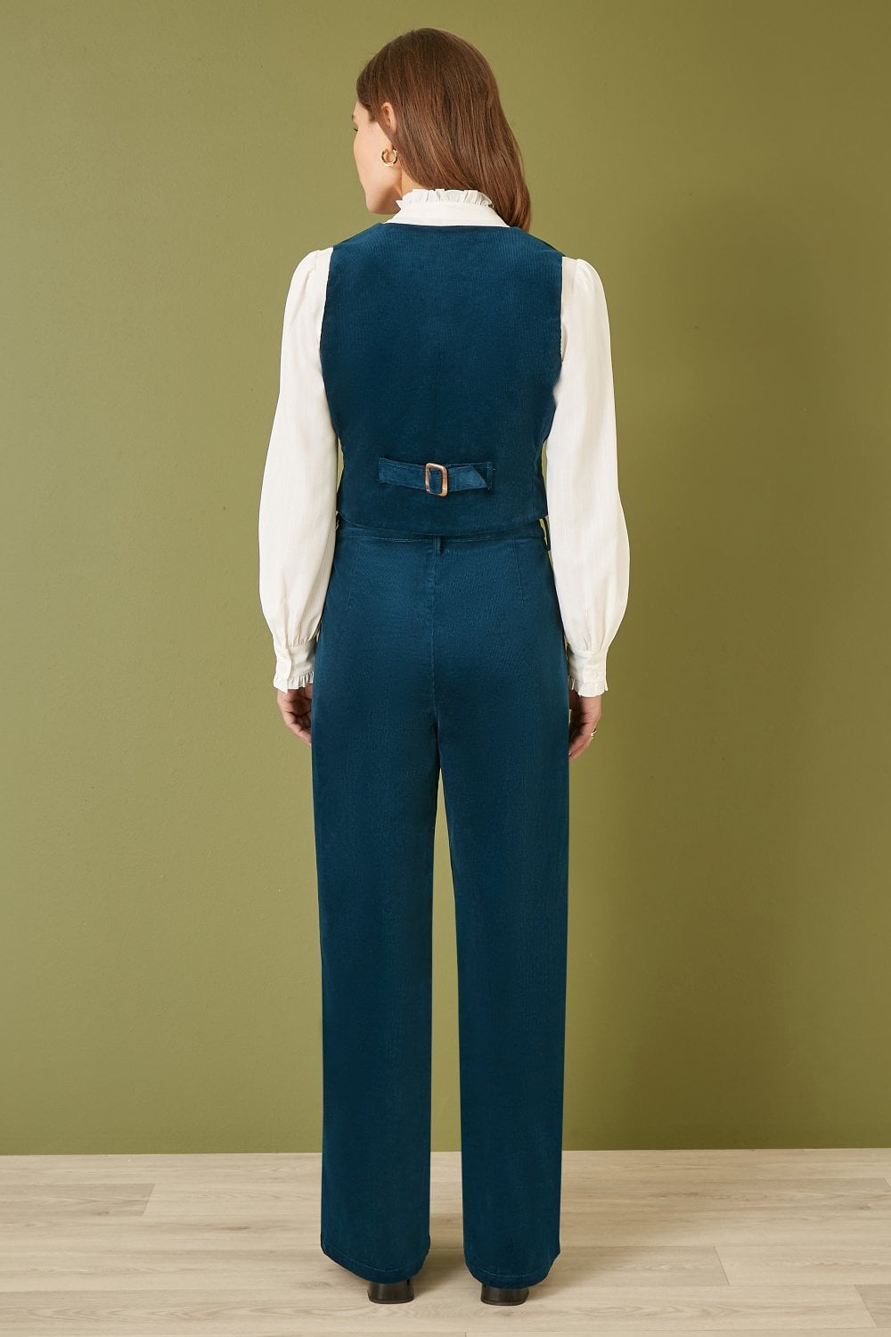 Yumi Teal Cord Trousers With Patch Pockets