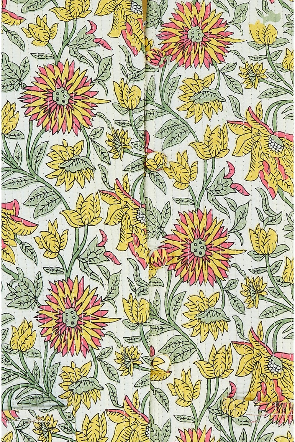 Yumi Yellow Floral Print Reversible Cotton Quilted Jacket