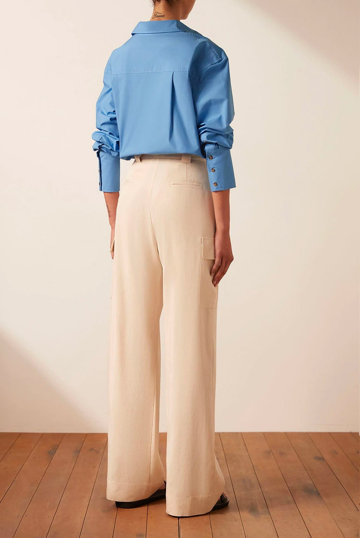 ISABELLA BUTTON UP BOYFRIEND SHIRT - MEDITERRANEAN BLUE