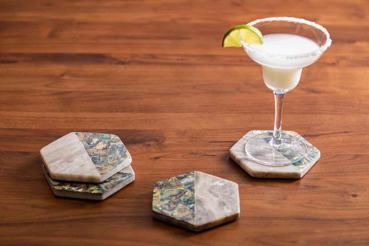 Imogen Set Of 4 Beige Marble And Paua Shell Coasters