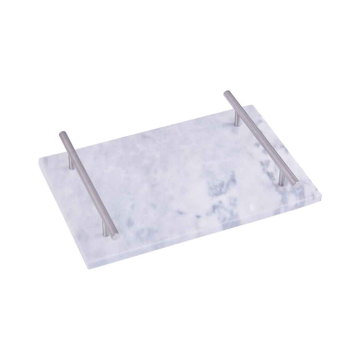 Salerno Grey Marble Serving board with Silver Handles