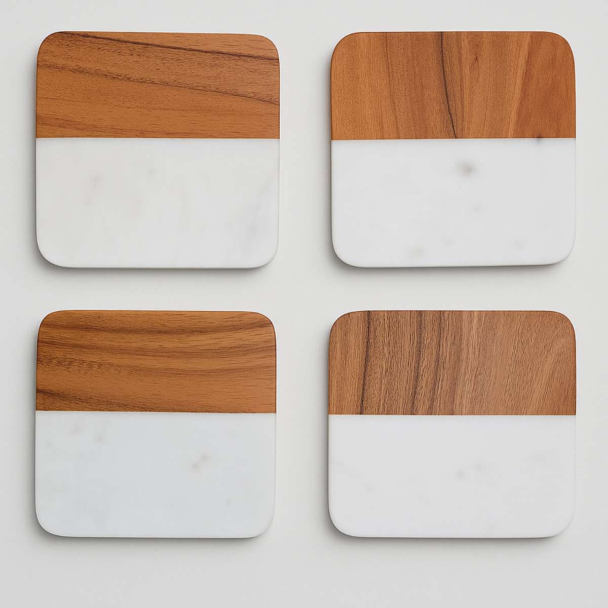 Monzaro Set Of Four Marble And Acacia Wo