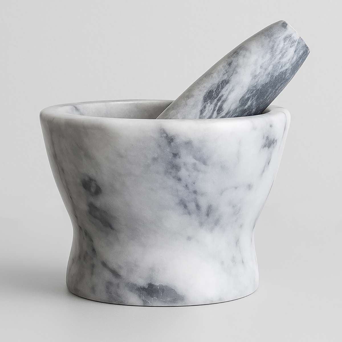 Salerno Grey Marble Curved Mortar And Pestle