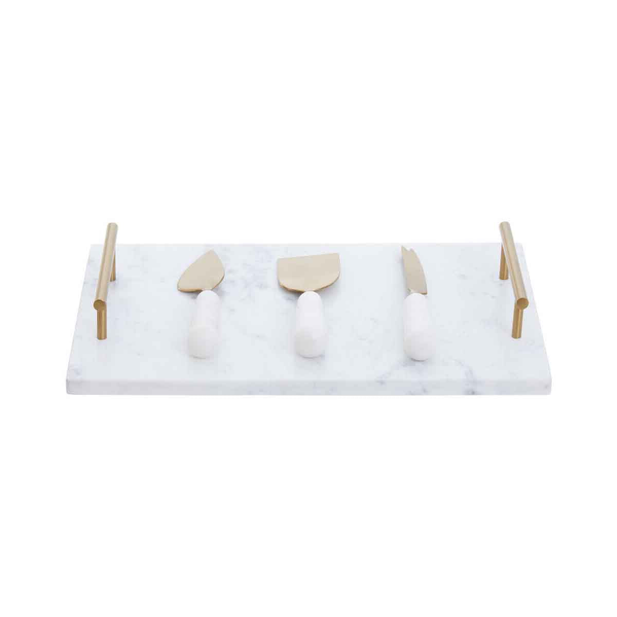 Marina White and Gold Cheese Board and Knife Set