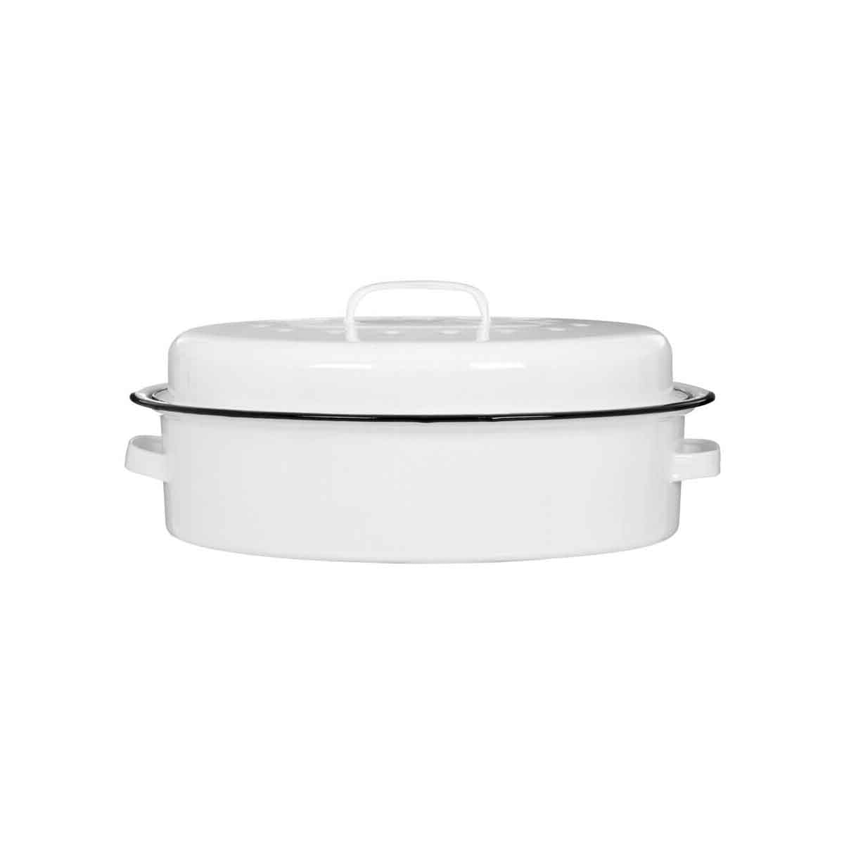 Carvara Oval Self White Enamel Basting Roaster