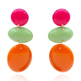 Triple Drop Resin Pink and Green and Orange Drop Earrings