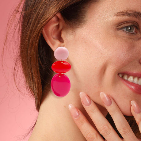 Triple Drop Resin Pink and Orange and Fuschia Drop Earrings