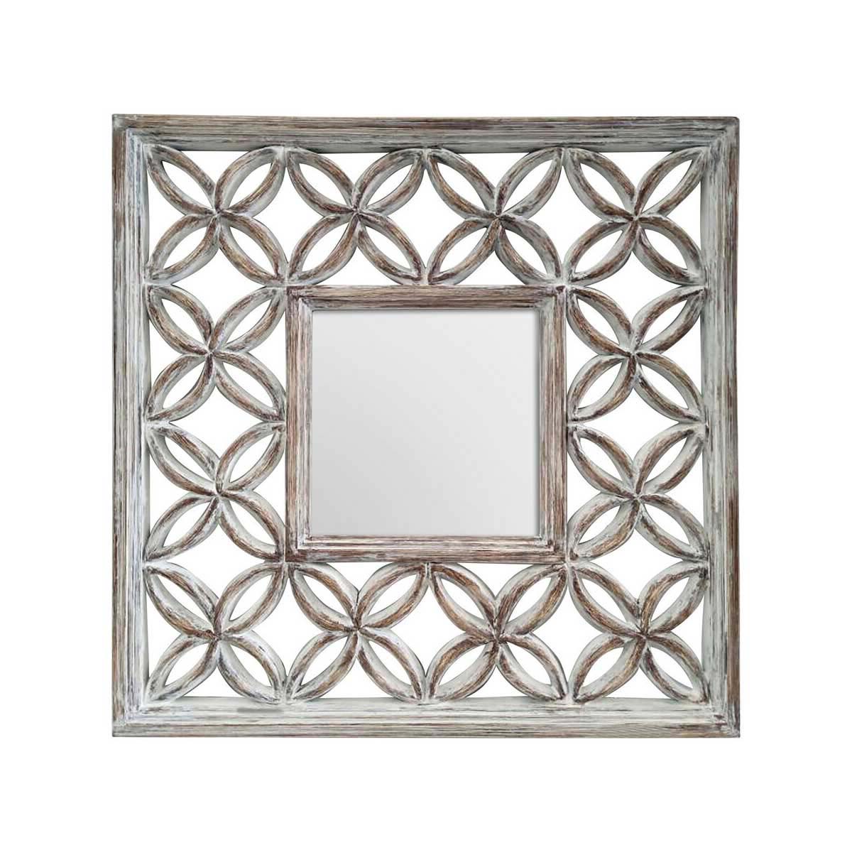 Indus Antique White Lattice Frame Wall Mirror