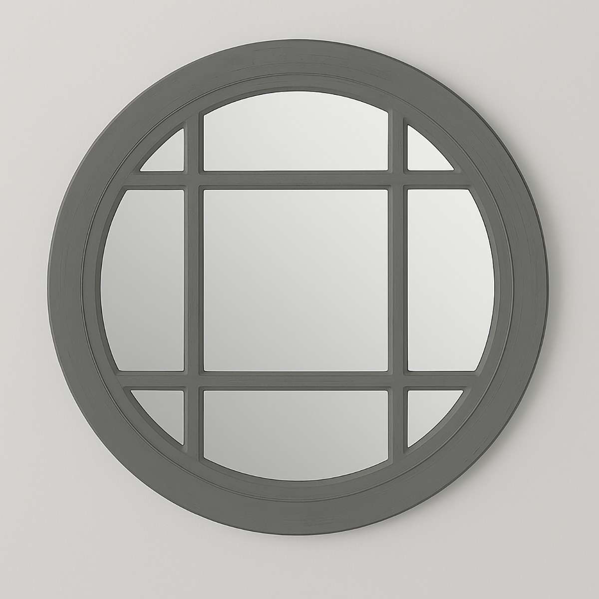 Hawthorne Flat Wood Round Grey Wall Mirr