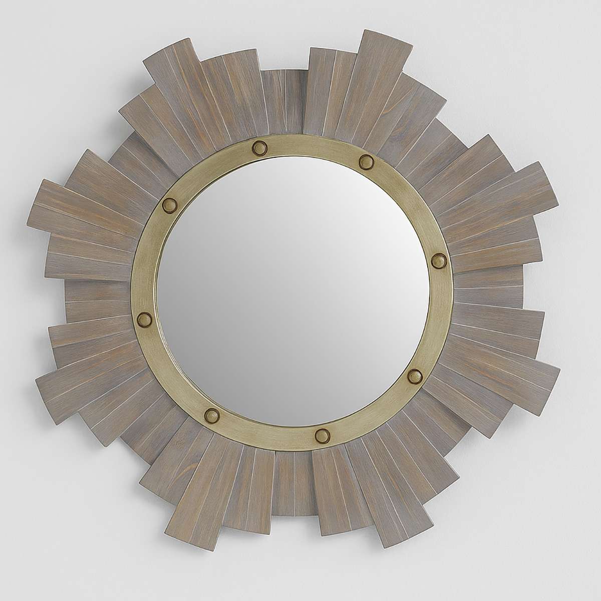 Sunburst Wooden Wall Mirror with Nail he