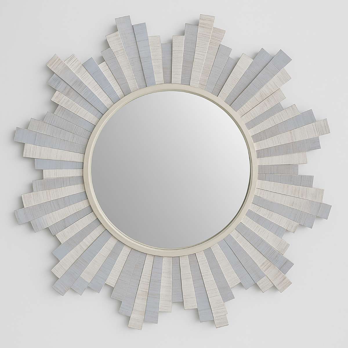 Sunburst Grey and White Wooden Wall Mirr