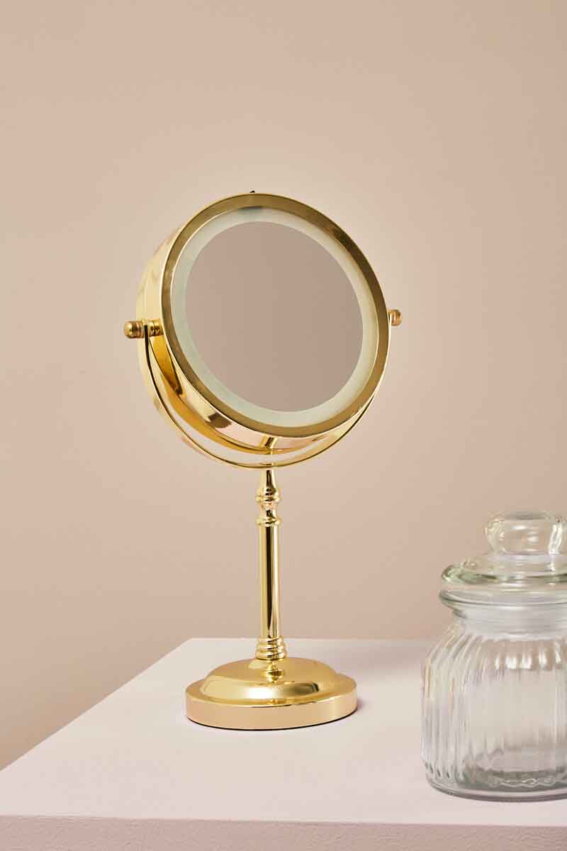 Cassini Gold Finish Small LED Table Mirror