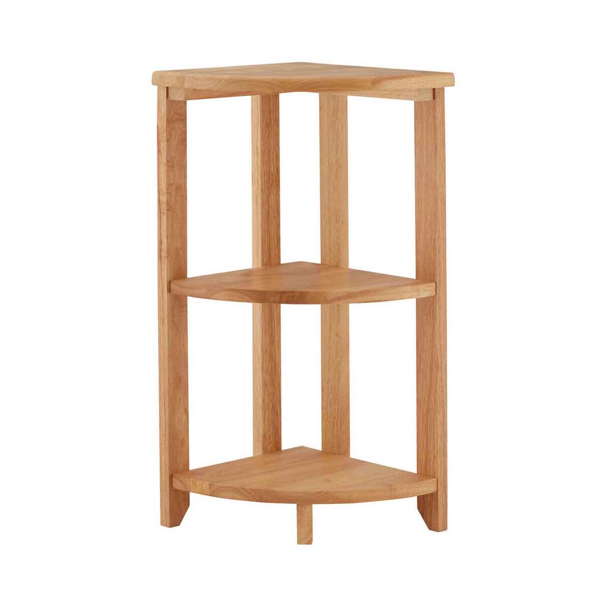 Three Tier Tropical Hevea Wood Corner Shelf Unit