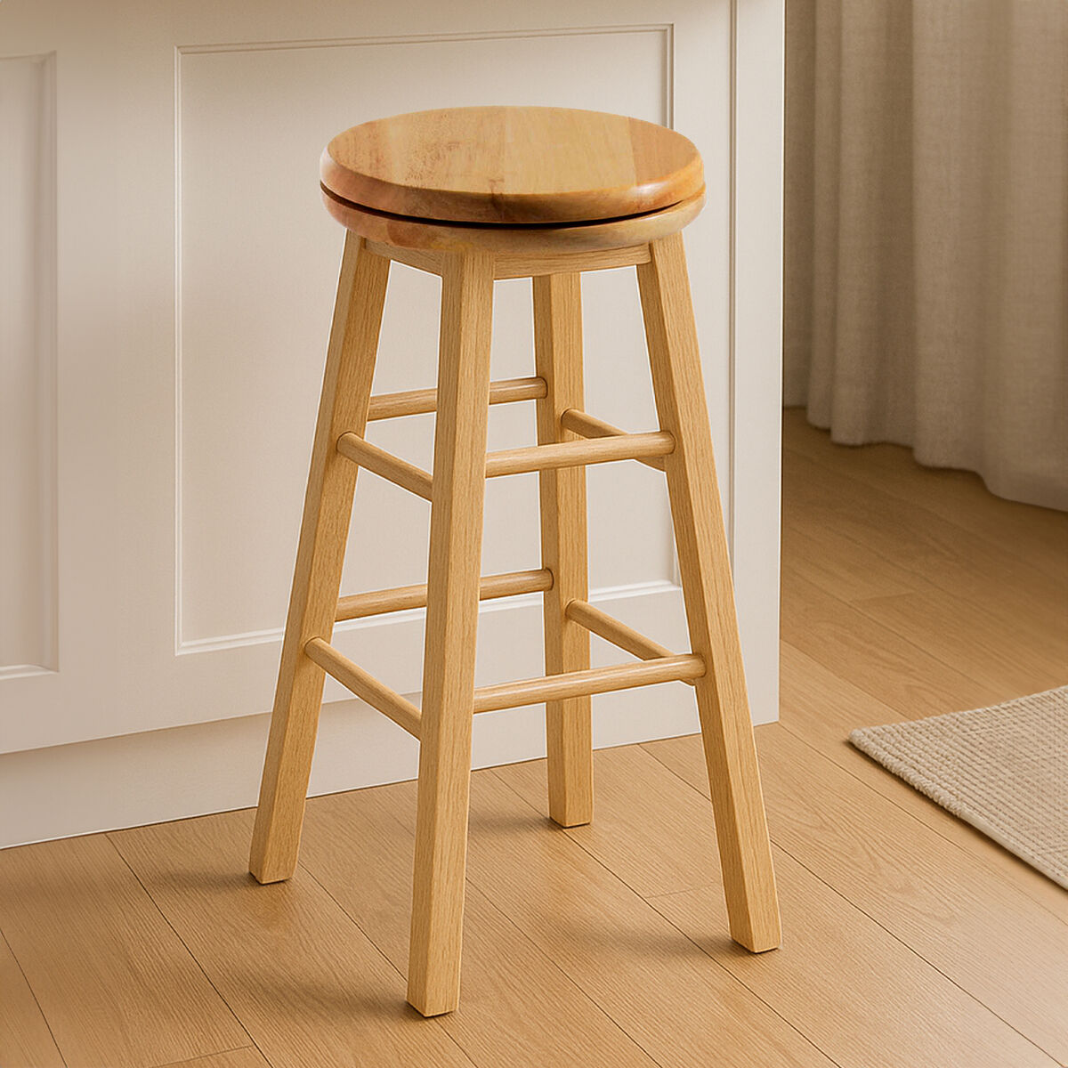 Solid Natural Tropical Hevea Wood Bar Stool