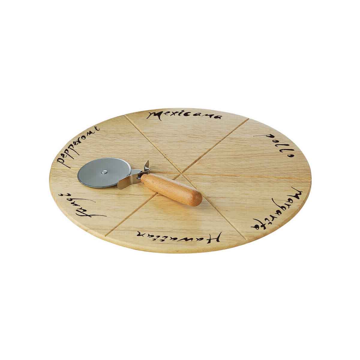 Rubberwood Pizza Board Set With Cutter