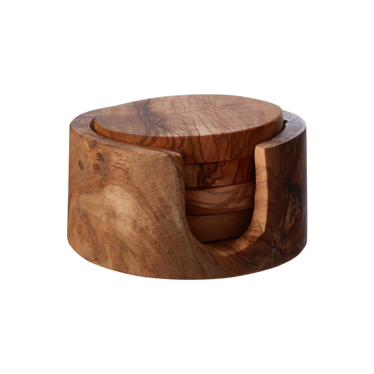 Kora Set of 4 Olive Wood Round Coasters